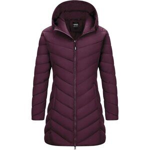 Women's Hooded Wine Puffer Quilted Jacket Coat Lightweight Insulated Winter
